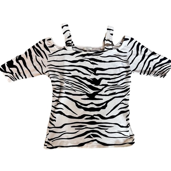 Cache Women's Y2K Zebra Animal Print Off Shoulder Sweater Silver Detail Medium - Picture 1 of 8